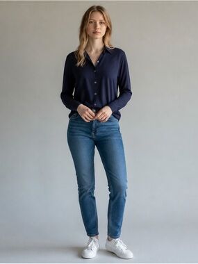 Tommy Hilfiger Blue Button Down Blouse Women’s Medium Long Sleeve Collared Top